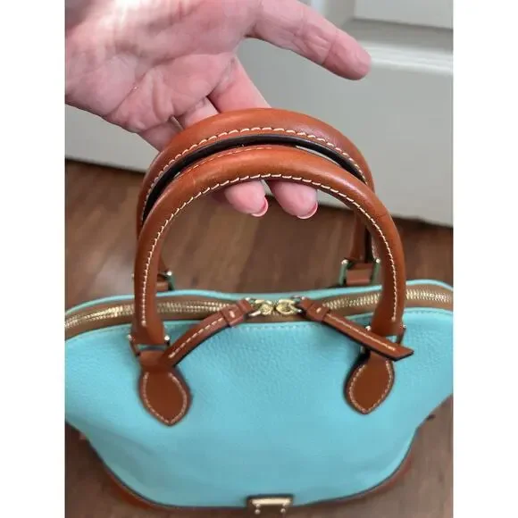 DOONEY & BOURKE Turquoise Pebble Leather Zip Top Domed Satchel Bag Purse - Picture 5 of 16